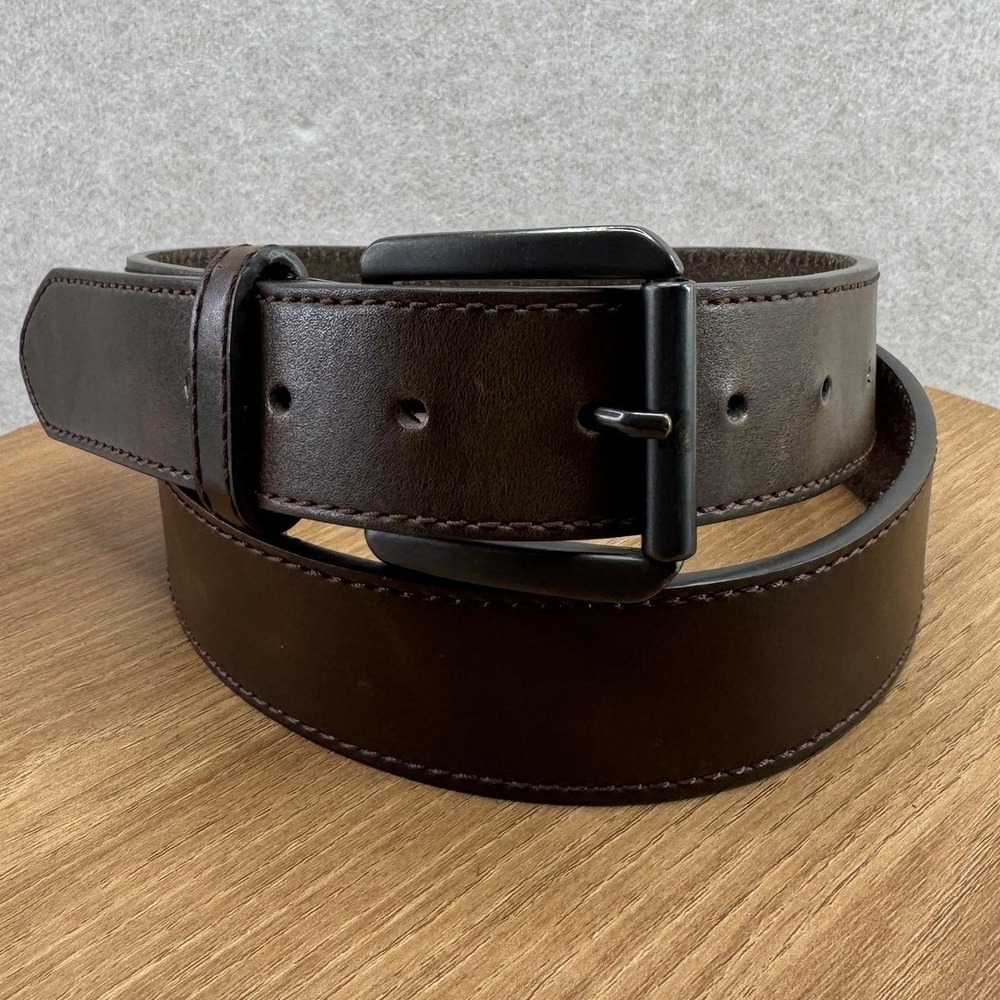 Belt Mens Size 38 Brown Leather Classic Solid Stitch Casual Work Everyday